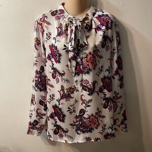 NWT Liz Claiborne Women Multicolor Crema Paisley Bow Tie Top Blouse Plus Size XL